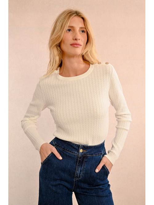 Pull fines torsades col rond manches longues