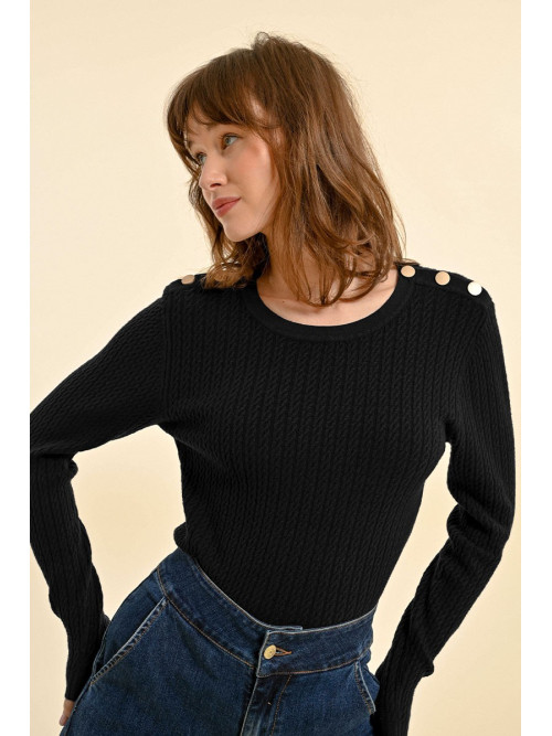 Pull fines torsades col rond manches longues