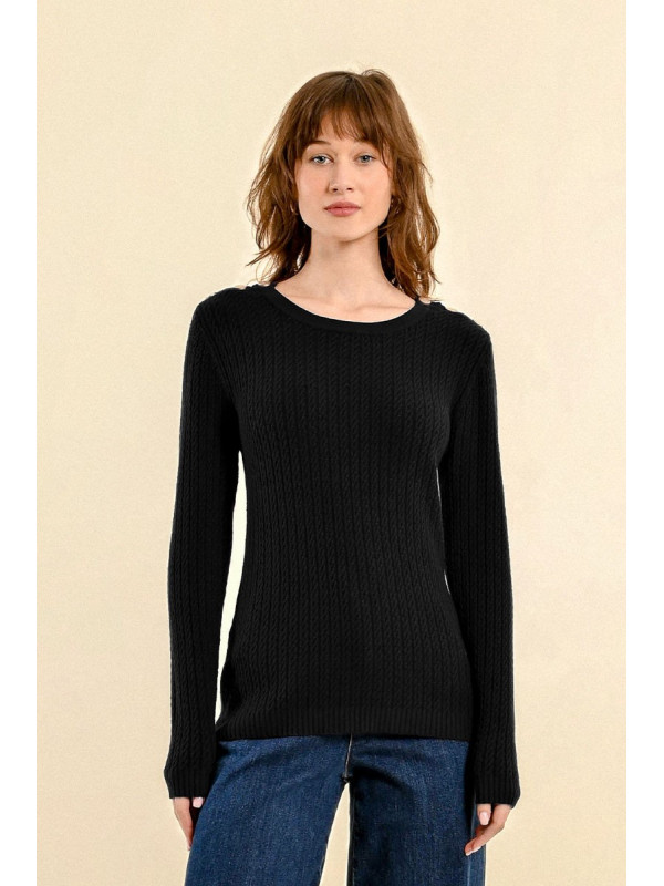 Pull fines torsades col rond manches longues