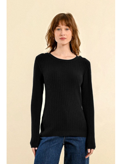 Pull fines torsades col rond manches longues