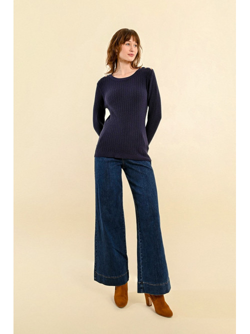 Pull fines torsades col rond manches longues