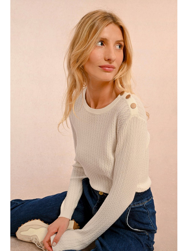 Pull fines torsades col rond manches longues