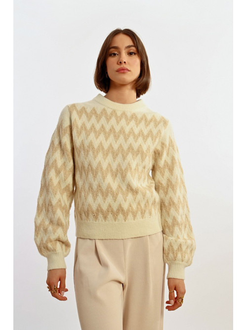 Pull avec mini sequins col rond manches longues