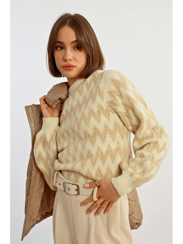 Pull avec mini sequins col rond manches longues
