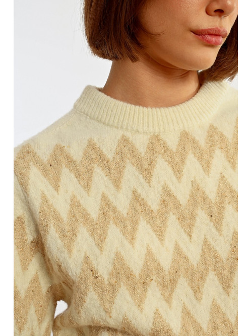 Pull avec mini sequins col rond manches longues