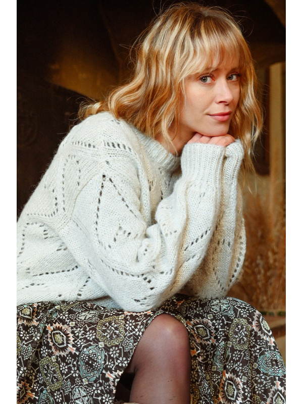 Pull ajouré cœur col rond manches longues (LA1645DN)