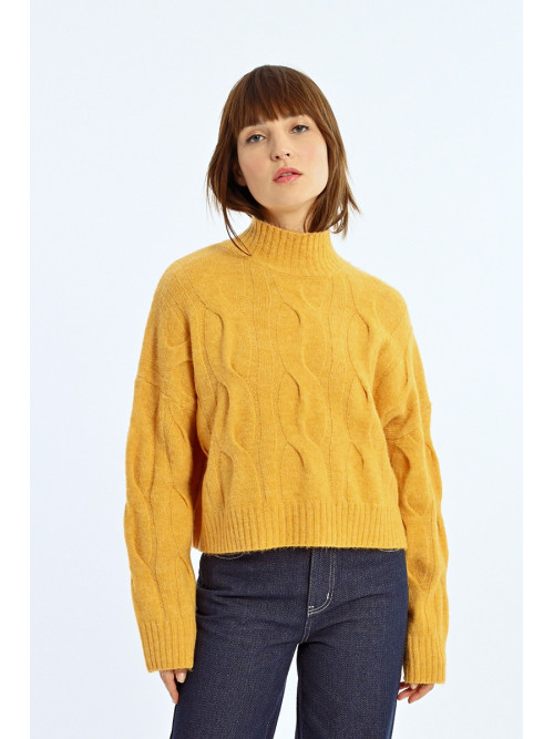Pull col montant manches longues torsade large