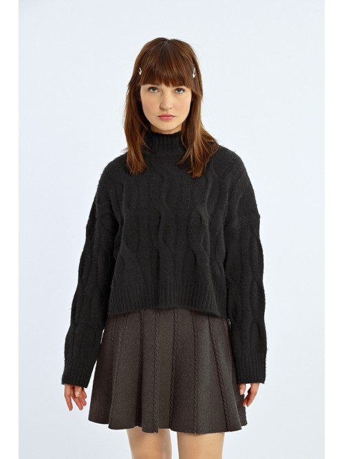 Pull col montant manches longues torsade large