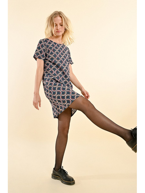 Robe droite imprimée manches courtes col rond