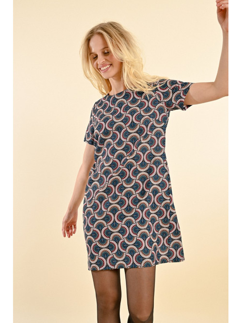 Robe droite imprimée manches courtes col rond