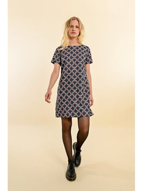 Robe droite imprimée manches courtes col rond