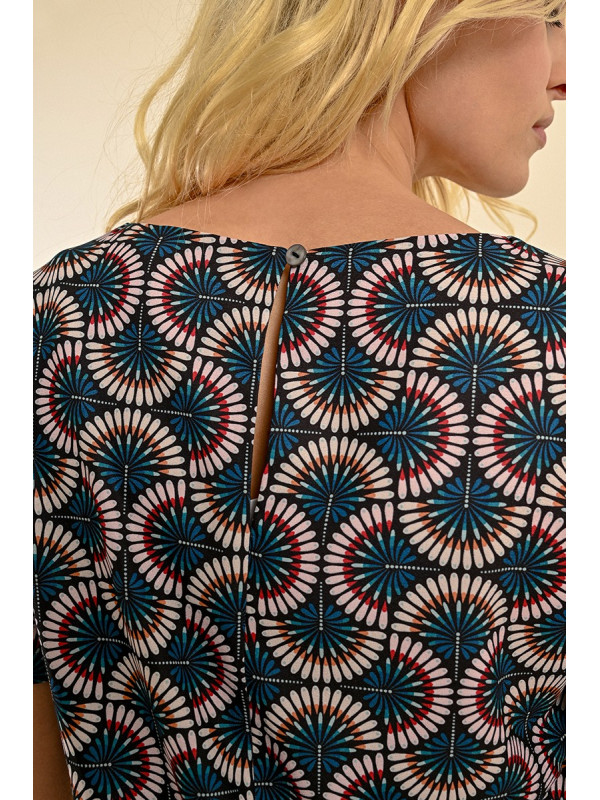 Robe droite imprimée manches courtes col rond