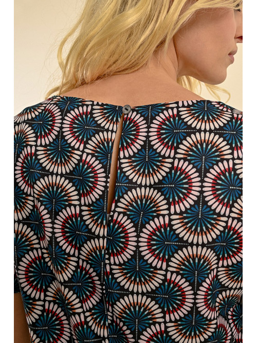 Robe droite imprimée manches courtes col rond