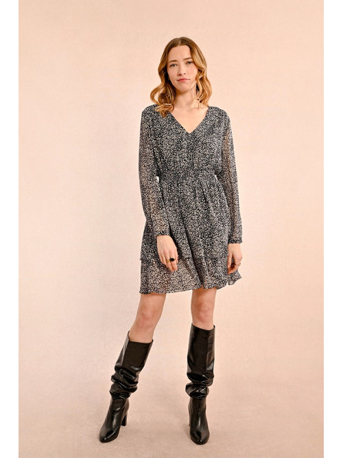 Robe voilage imprimé manches longues col V
