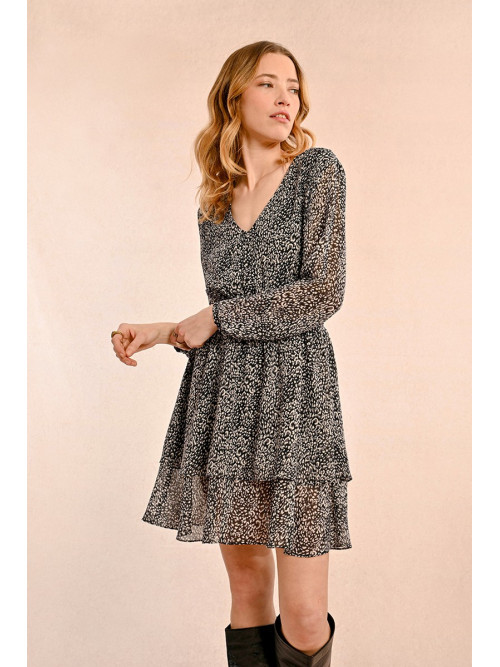 Robe voilage imprimé manches longues col V