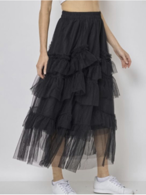 Jupe longue bohème en tulle à volants