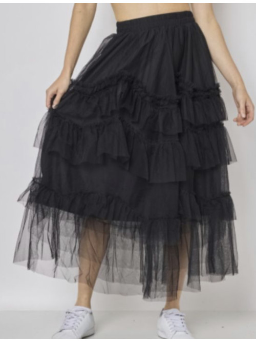 Jupe longue bohème en tulle à volants