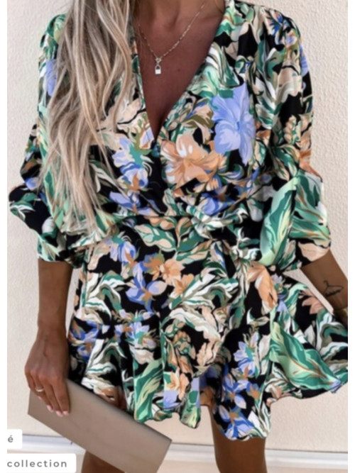Robe courte imprimée décolleté croisé Schilojolie