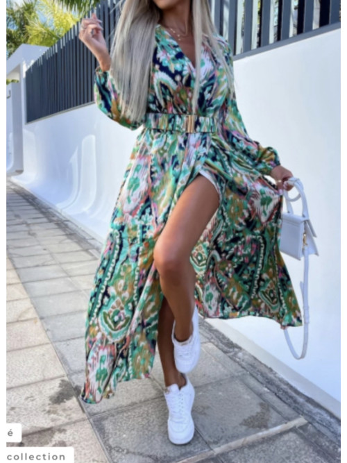 Robe longue imprimée décolleté croisé Schilojolie