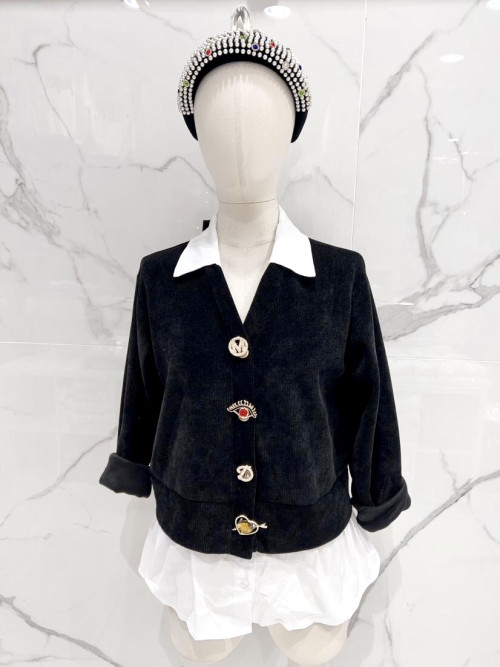 Top 2 en 1 velours manches longues avec boutons bijoux