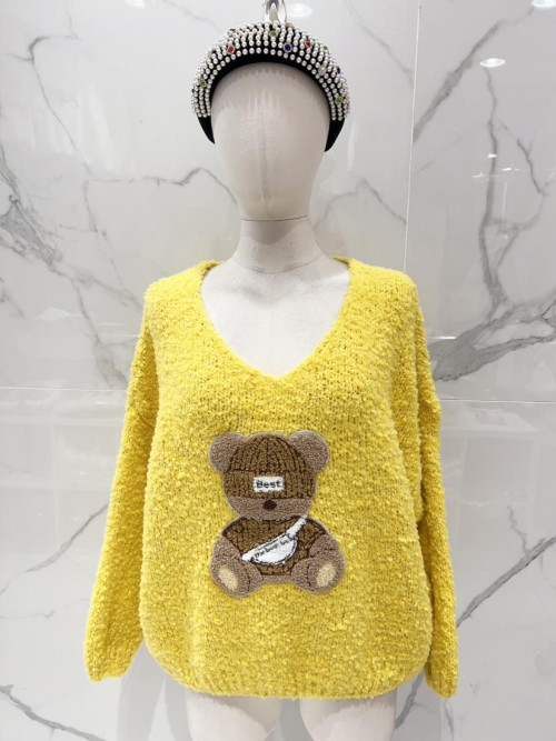Pull ourson maille mousseuse col V manches longues