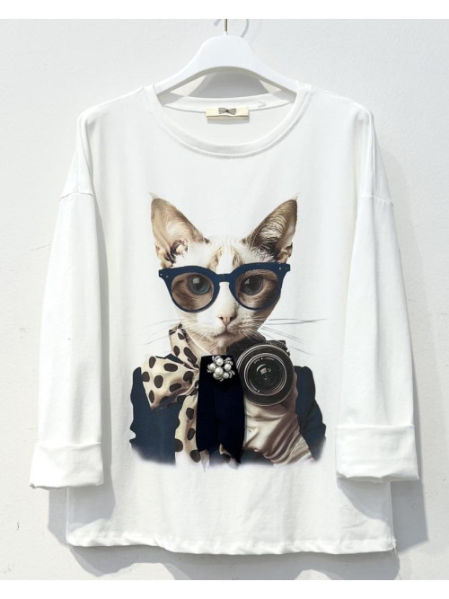 T-shirt col V manches longues "animal"