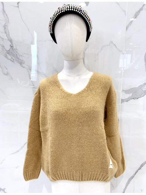 Pull col V droit manches longues