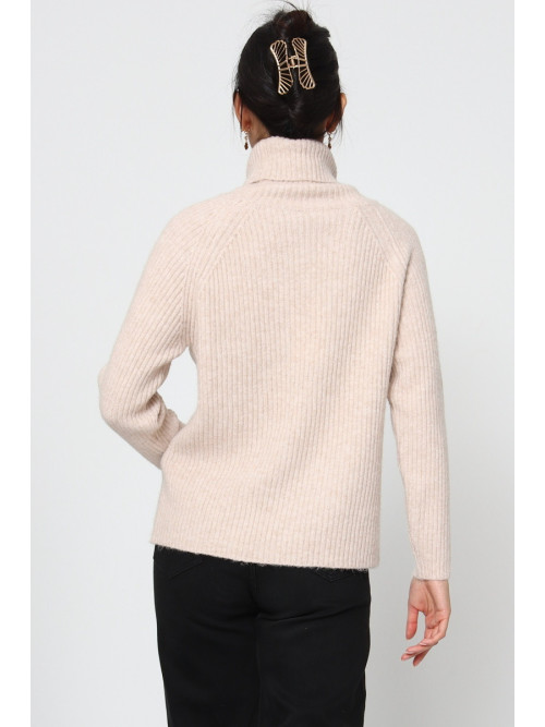 Pull col roulé côtelé manches longues
