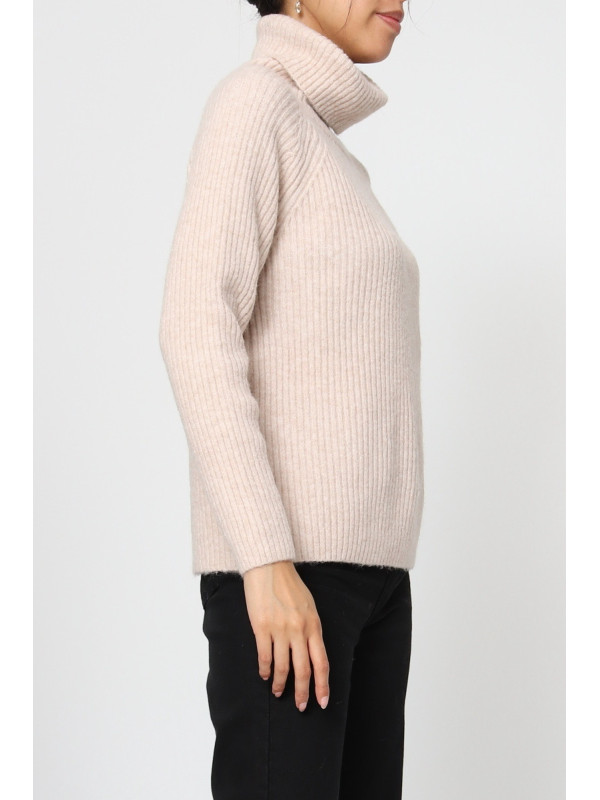 Pull col roulé côtelé manches longues