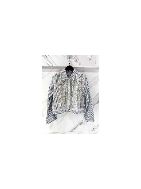 Veste courte en coton rayée avec buste brodé
