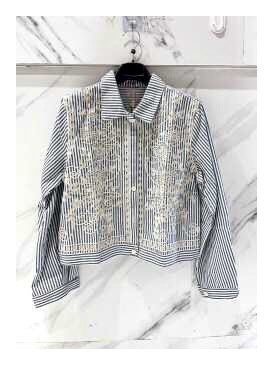 Veste courte en coton rayée...