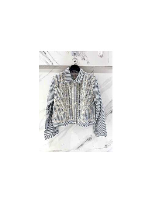 Veste courte en coton rayée avec buste brodé