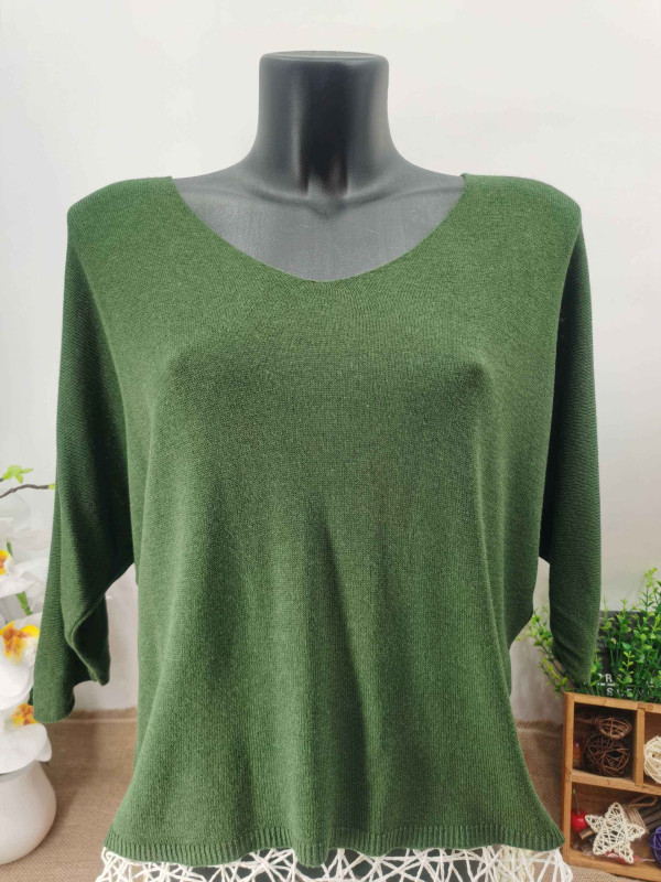 Pull fin col arrondi manches chauve-souris trois-quart