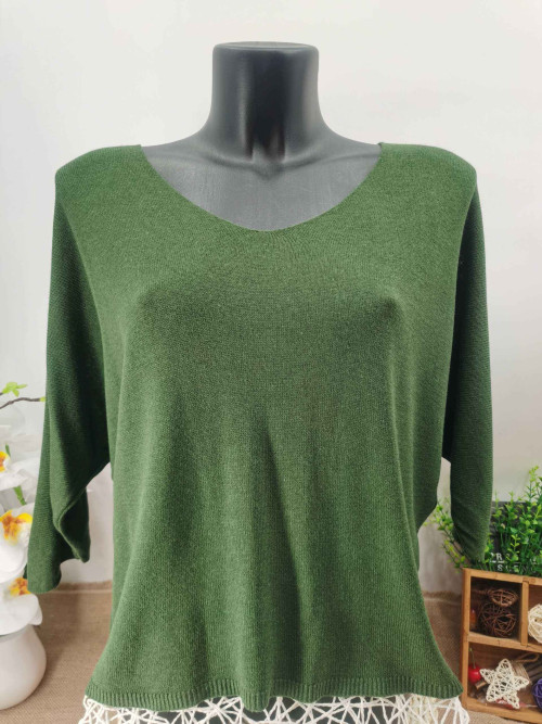 Pull fin col arrondi manches chauve-souris trois-quart