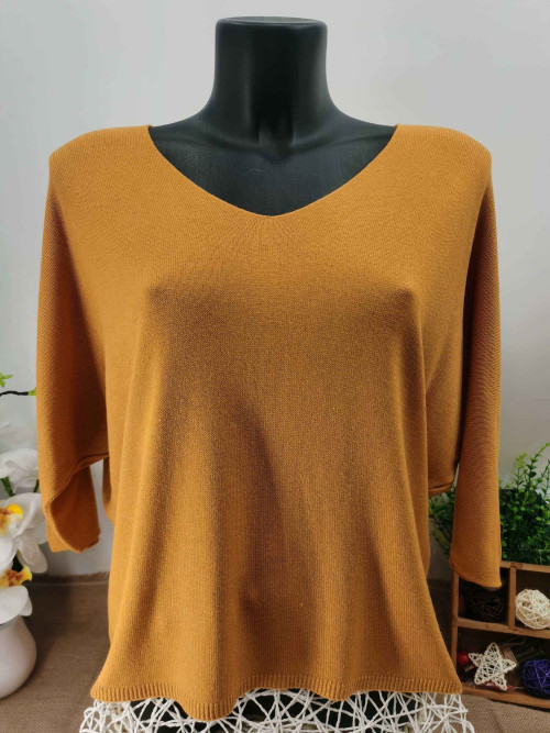 Pull fin col arrondi manches chauve-souris trois-quart