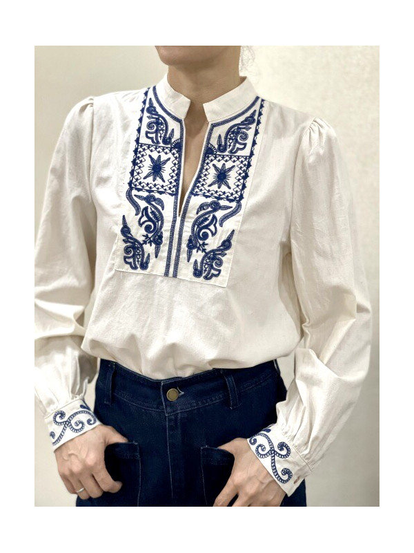 Chemise manches longues plastron brodé