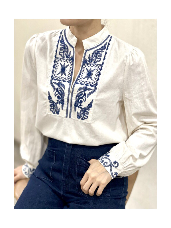 Chemise manches longues plastron brodé