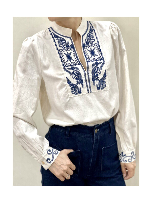 Chemise manches longues plastron brodé