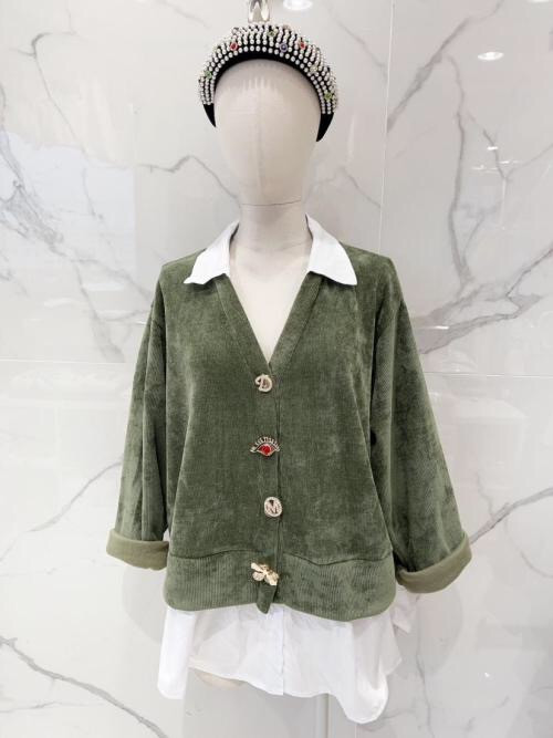 Top 2 en 1 XXL velours avec boutons bijoux