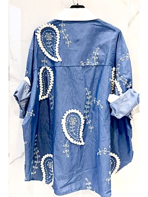 Chemise oversized chambray brodé