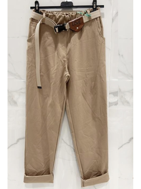Pantalon stretch avec élastique taille et ceinture