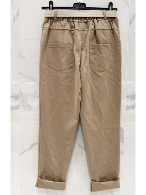 Pantalon stretch avec élastique taille et ceinture