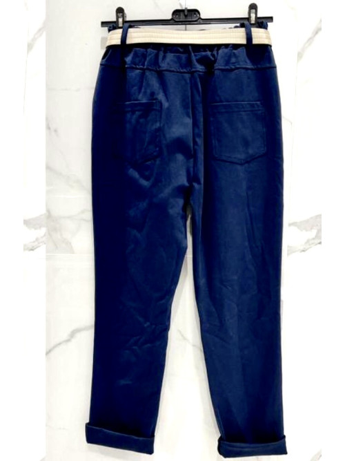 Pantalon stretch avec élastique taille et ceinture