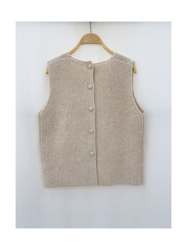 Pull tricot col V sans manches boutonné dos