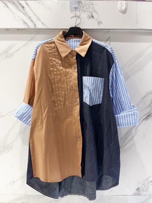 Chemise oversized manches longues rayée 2 pans différents