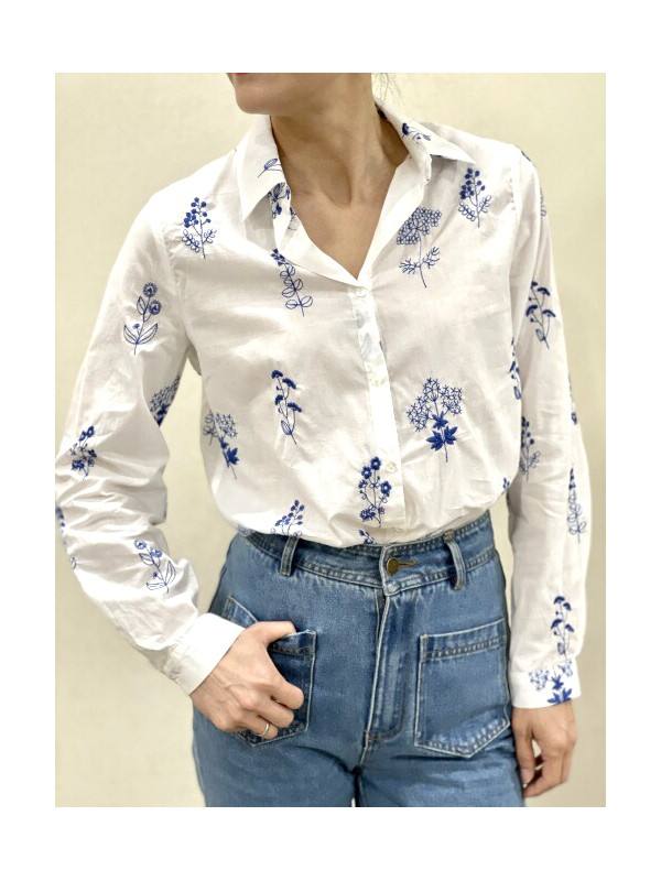Chemise manches longues avec broderies végétales