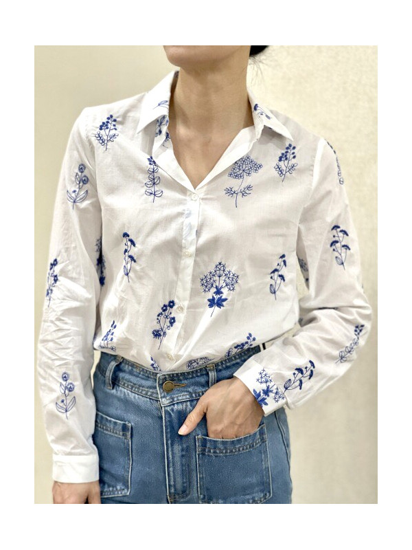 Chemise manches longues avec broderies végétales