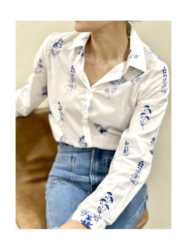 Chemise manches longues avec broderies végétales