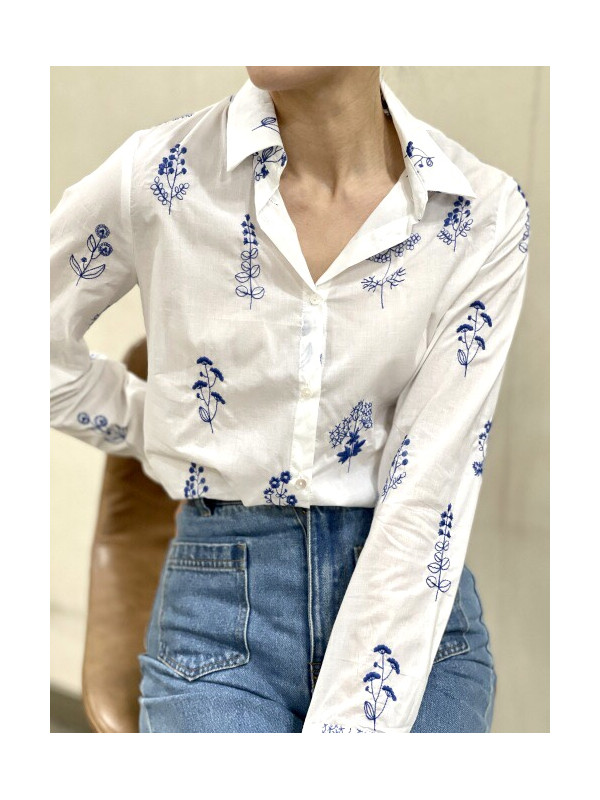 Chemise manches longues avec broderies végétales