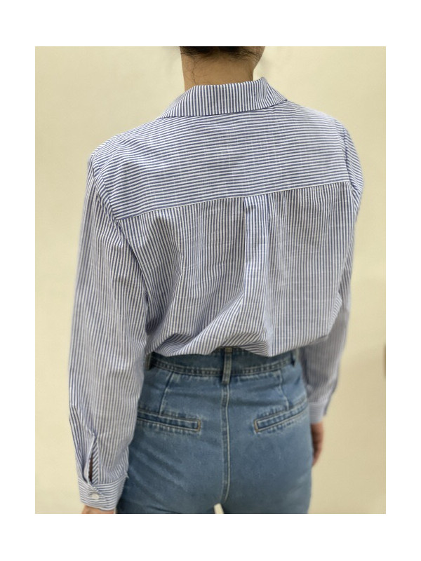 Chemise rayée manches longues fleurs brodées poitrine